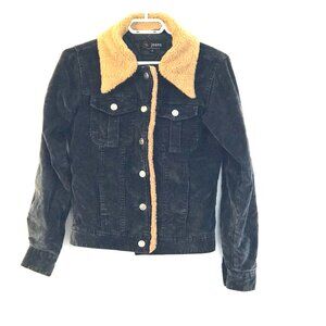 Y2K VTG Retro Corduroy quilted navy jacket women S sherpa country western boho